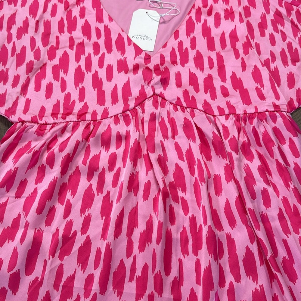 Emily Wonder Pink Abstract Babydoll Dress S | NWT Oversized Lined Feminine‎ - Picture 4 of 9